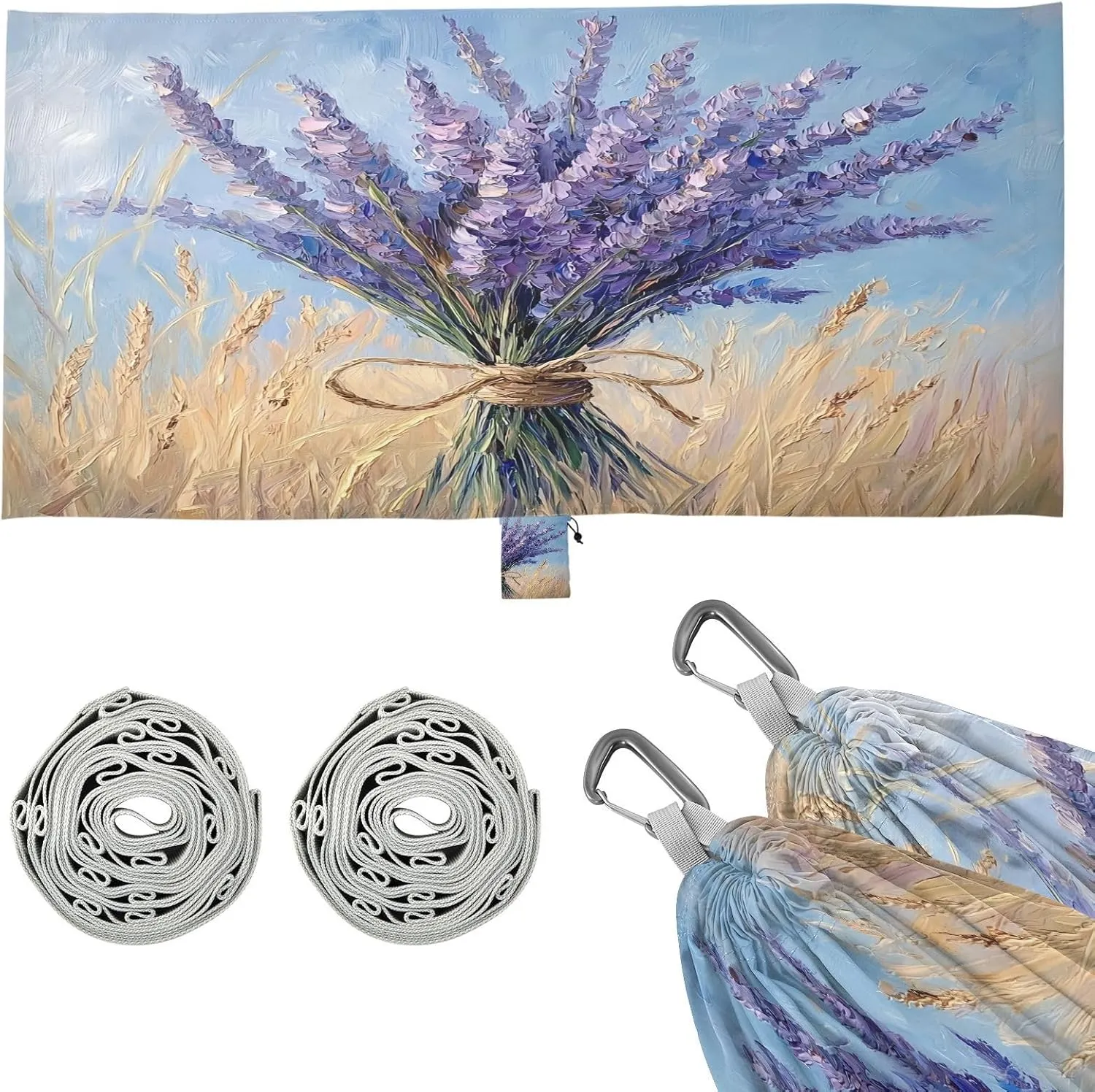Lavender Bouquet Camping Hammock, 330 lbs with 2 Tree Straps, Carry Bag, Single Portable Hammock for Outdoor/Indoor, Hiking, Beach, Backpacking, Travel