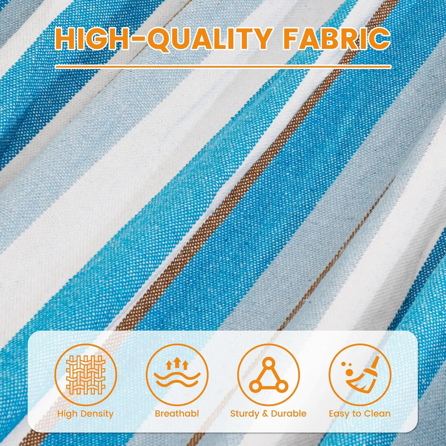 Lazy Daze Hammocks Cotton Fabric Spreader Bar Hammock and 10.5 Ft Wood Arc Hammock Stand Combo, for Indoor, Outdoor, Patio, Backyard, Blue and White