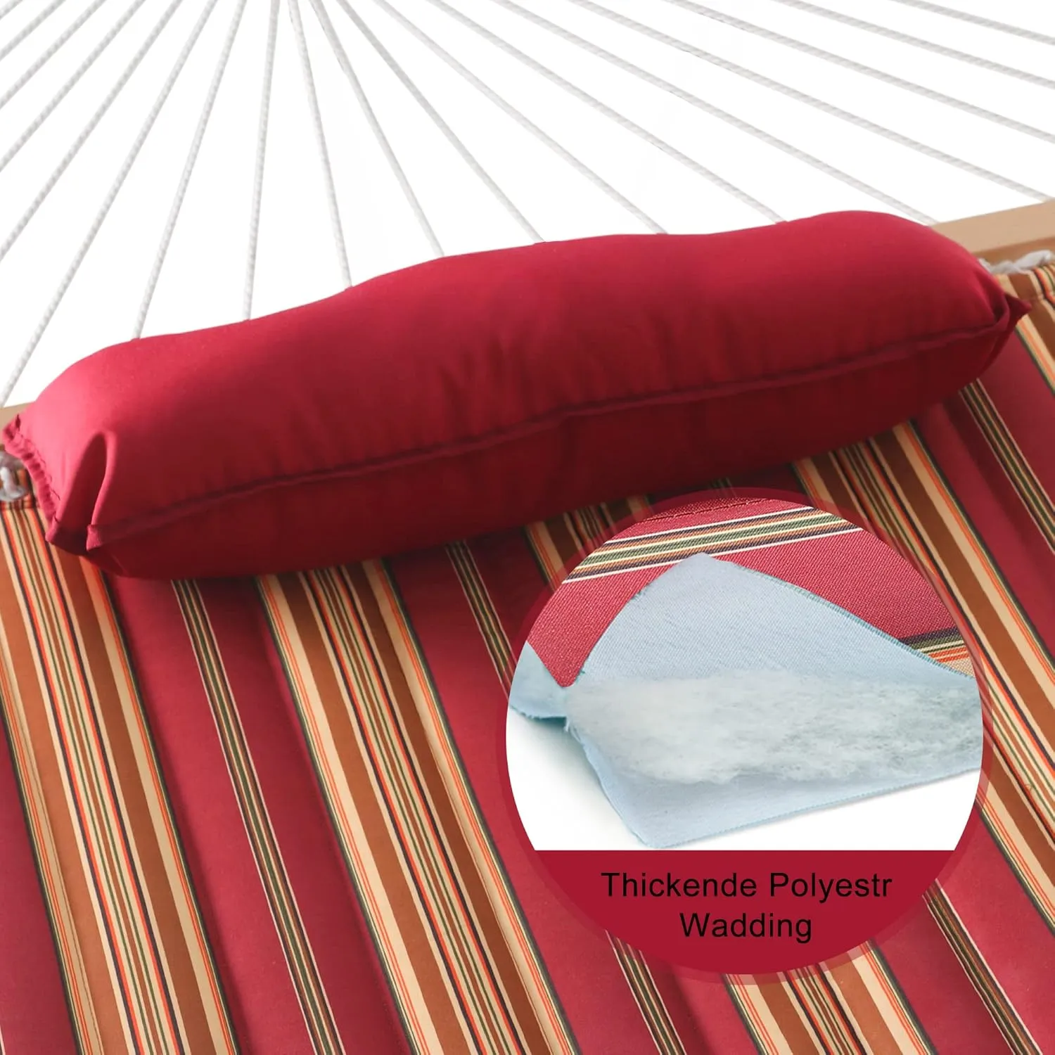 Lazy Daze hammocks Quilted Fabric Hammock with 12 Feet Stand, 2 People Double Hammock with Stand for Outdoor Indoor Patio Garden Backyard, 450 lbs Capacity, (Red&Brown Stripe)