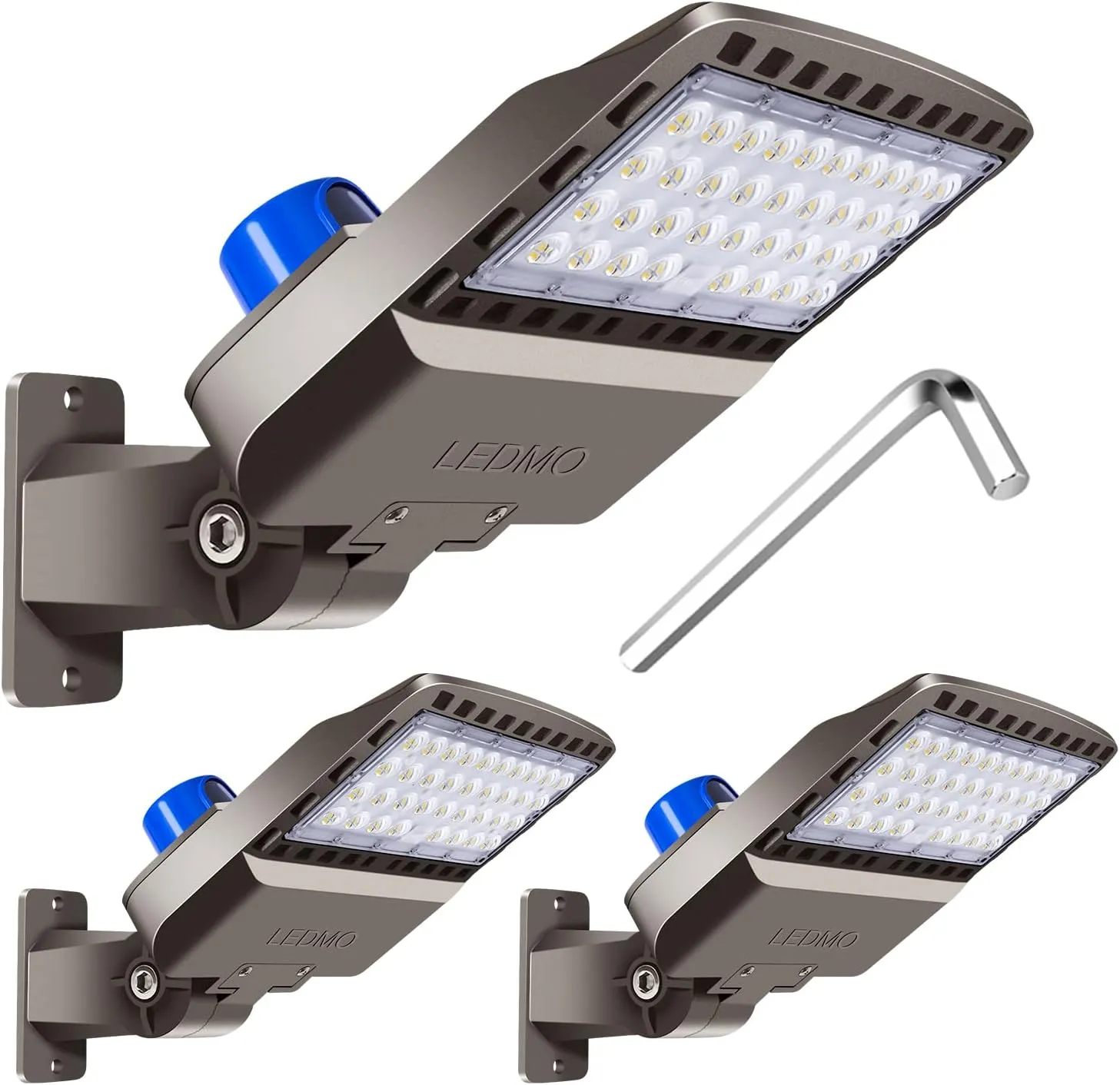 ledmo LED Parking Lot Light Dusk to Dawn Outdoor Lighting with Adjustable Arm Mount 19500lm Waterproof Wall Light Fixtures 150W Flood Security Lighting for Garage Yard Shop Warehouse Barn(3 Pack)