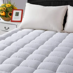 LEISURE TOWN Mattress Pad Queen Size Soft Cotton Mattress Cover,Quilted Fitted Mattress Topper with Deep Pocket fits 8-21 inch Mattress,Breathable Fluffy Pillow Top,Cooling Mattress Protector,White