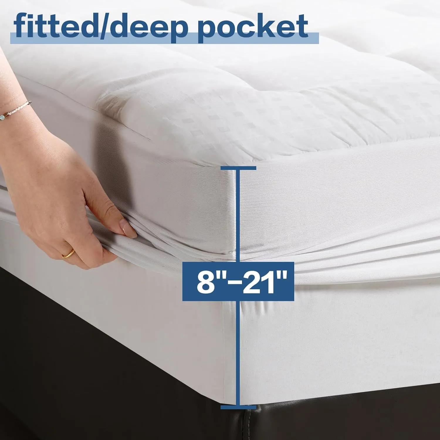 LEISURE TOWN Mattress Pad Queen Size Soft Cotton Mattress Cover,Quilted Fitted Mattress Topper with Deep Pocket fits 8-21 inch Mattress,Breathable Fluffy Pillow Top,Cooling Mattress Protector,White