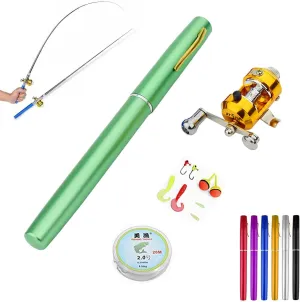 LELEBEAR 2023 Pocket Size Fishing Rod, Pen Fishing Rod, Fishing Rod Pen, Portable Pocket Telescopic Mini Folded Fishing Pole with Reel (Green)