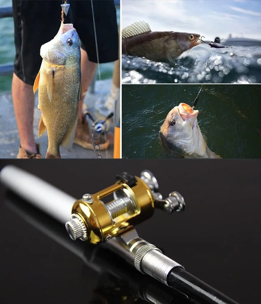 LELEBEAR 2023 Pocket Size Fishing Rod, Pen Fishing Rod, Fishing Rod Pen, Portable Pocket Telescopic Mini Folded Fishing Pole with Reel (Green)