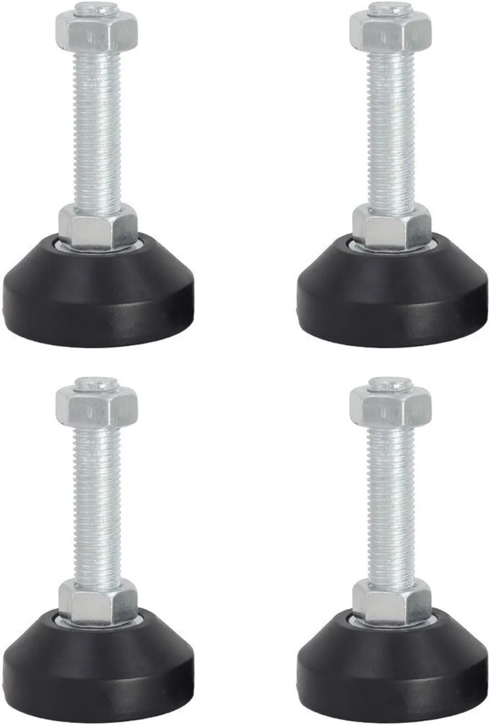 Leveling Feet ，Adjustable Threaded Pole Leveling Foot， 4-piece Heavy-duty Shock-absorbing Leveling Feet, Adjustable Foot Cups, Rubber Non-slip Supporting Feet, for Tables and Industrial Equipment