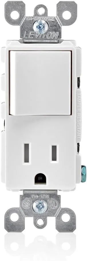 Leviton T5625-W Decora Combination Switch and Tamper-Resistant Receptacle, White