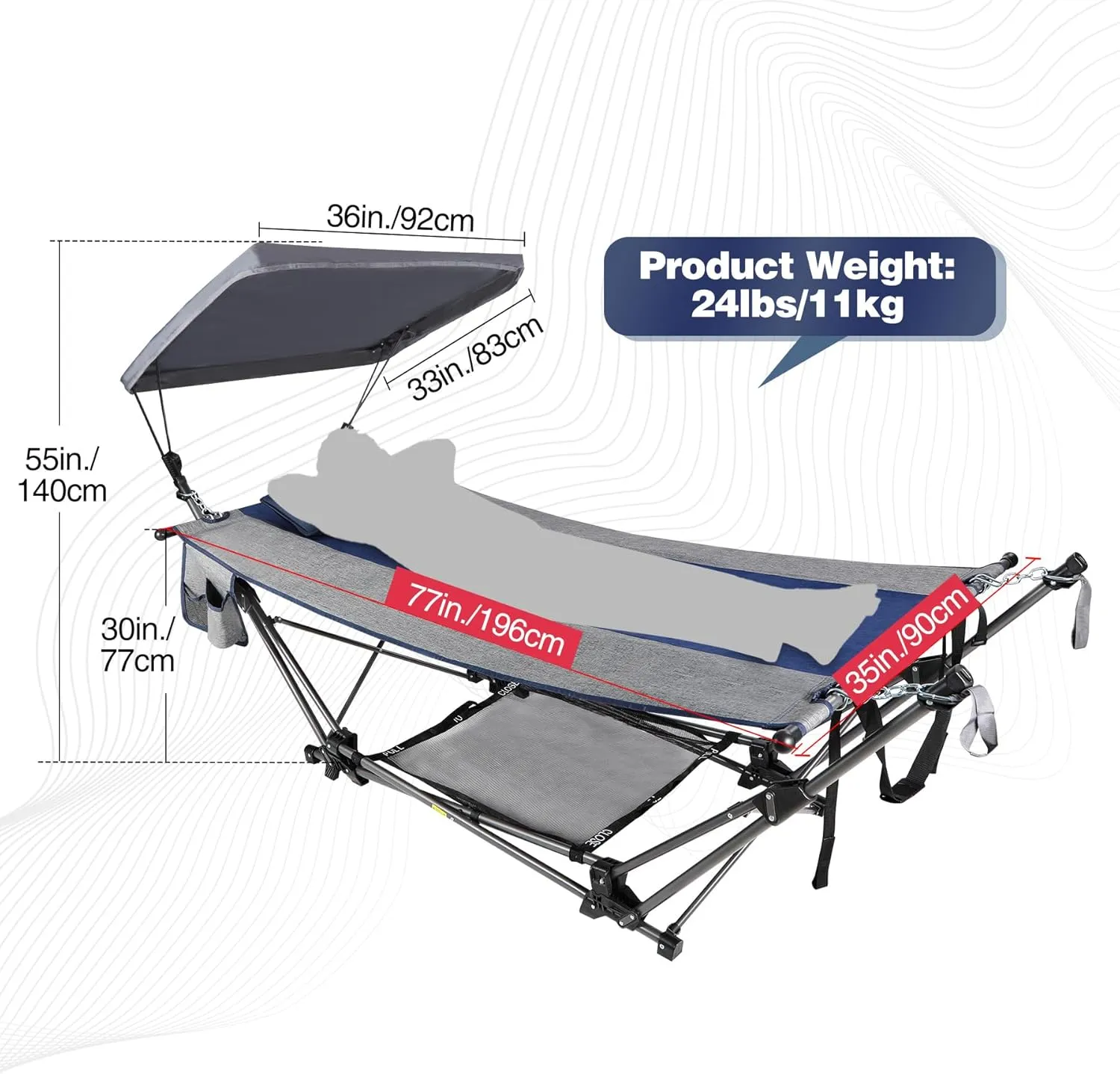 Lineslife Folding Hammock with Removable Canopy and Pillow, Freestanding Portable Hammock with Collapsible Stand for Outdoor Yard Beach Camping Patio