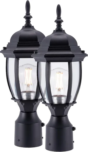 LIT-PaTH Dusk to Dawn Outdoor Post Lighting Fixture Pole Lantern, E26 Medium Base Max 60W, Aluminum Housing Plus Glass, Bulb Not Included (Black, 2-Pack)