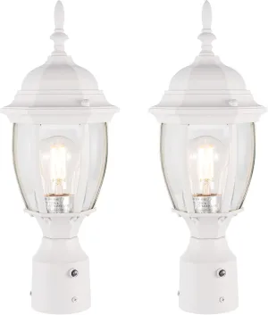 LIT-PaTH Dusk to Dawn Outdoor Post Lighting Fixture Pole Lantern, E26 Medium Base Max 60W, Aluminum Housing Plus Glass, Bulb Not Included (White, 2-Pack)