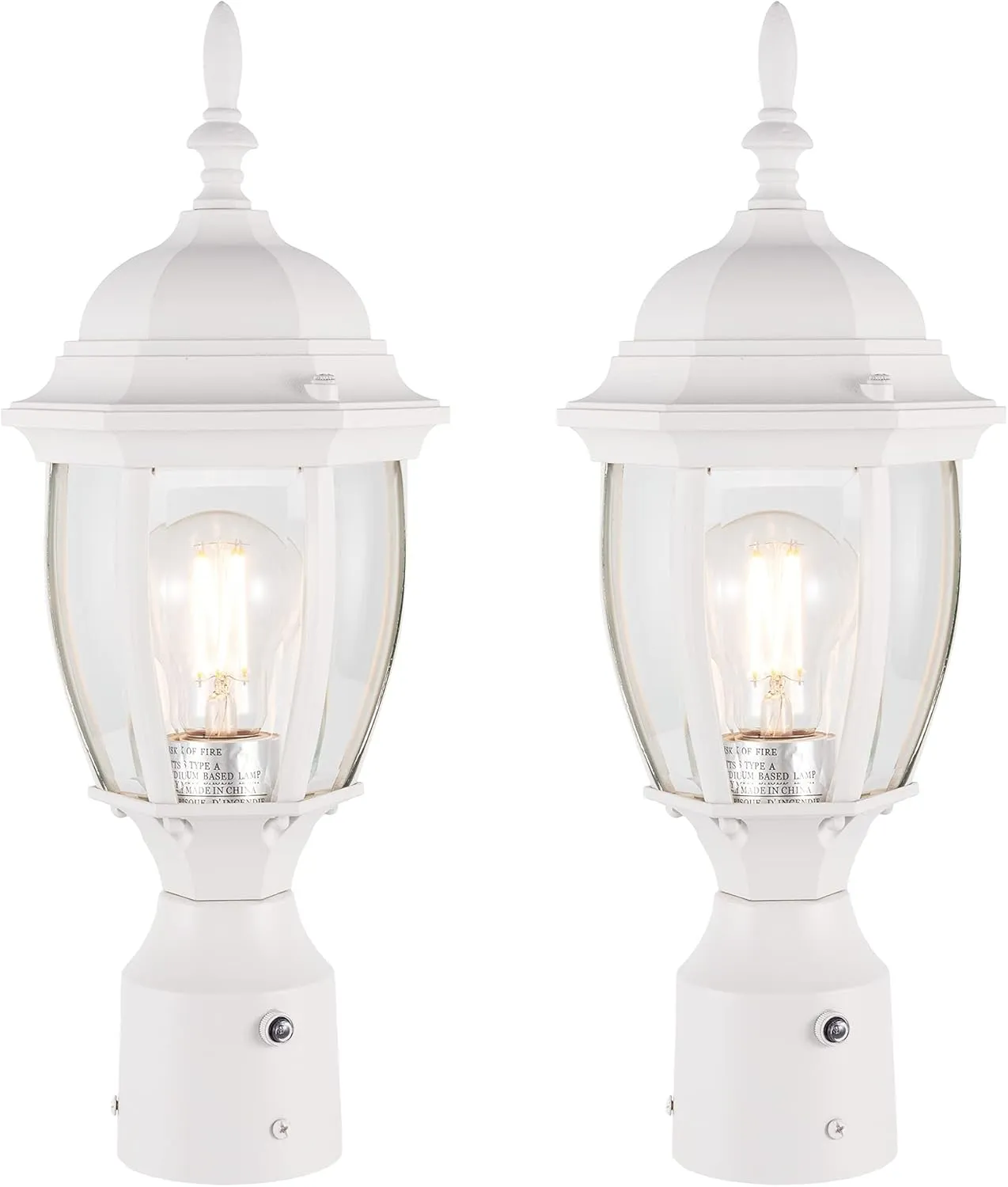 LIT-PaTH Dusk to Dawn Outdoor Post Lighting Fixture Pole Lantern, E26 Medium Base Max 60W, Aluminum Housing Plus Glass, Bulb Not Included (White, 2-Pack)