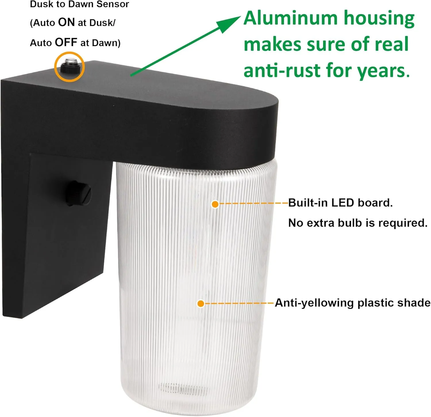 LIT-PaTH Dusk to Dawn Outdoor Wall Lantern, LED Jelly Jar Light, 11W 800 Lumens, 5000K Daylight White, Aluminum Housing Plus Clear Shade, Matte Black Finish, 1-Pack