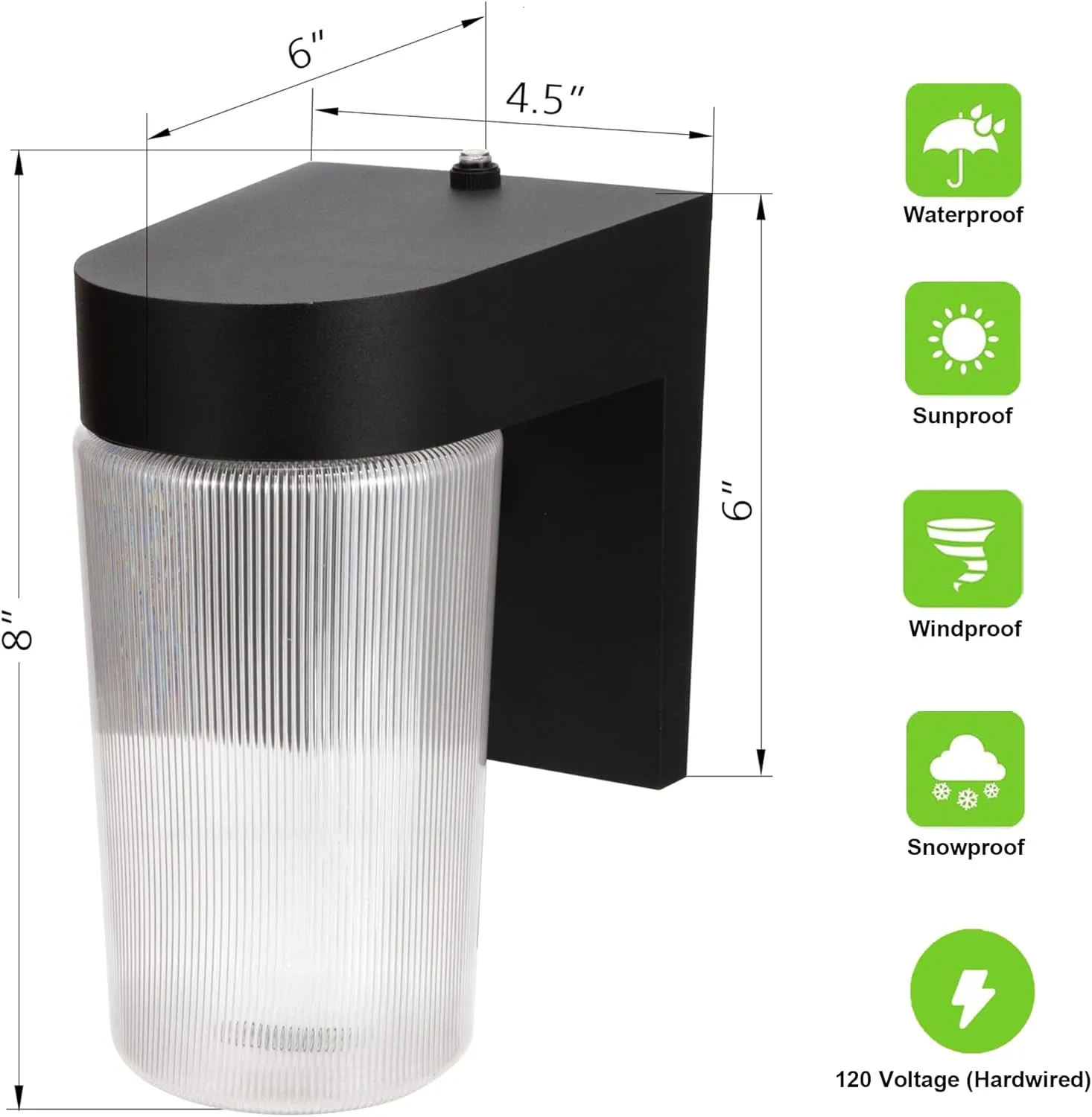 LIT-PaTH Dusk to Dawn Outdoor Wall Lantern, LED Jelly Jar Light, 11W 800 Lumens, 5000K Daylight White, Aluminum Housing Plus Clear Shade, Matte Black Finish, 1-Pack