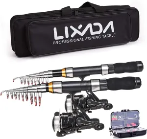 Lixada Fishing Rod and Reel Combos Set, Telescopic Fishing Pole with Spinning Reels Hooks Soft Lures Barrel Swivels Storage Bag Saltwater Freshwater Fishing