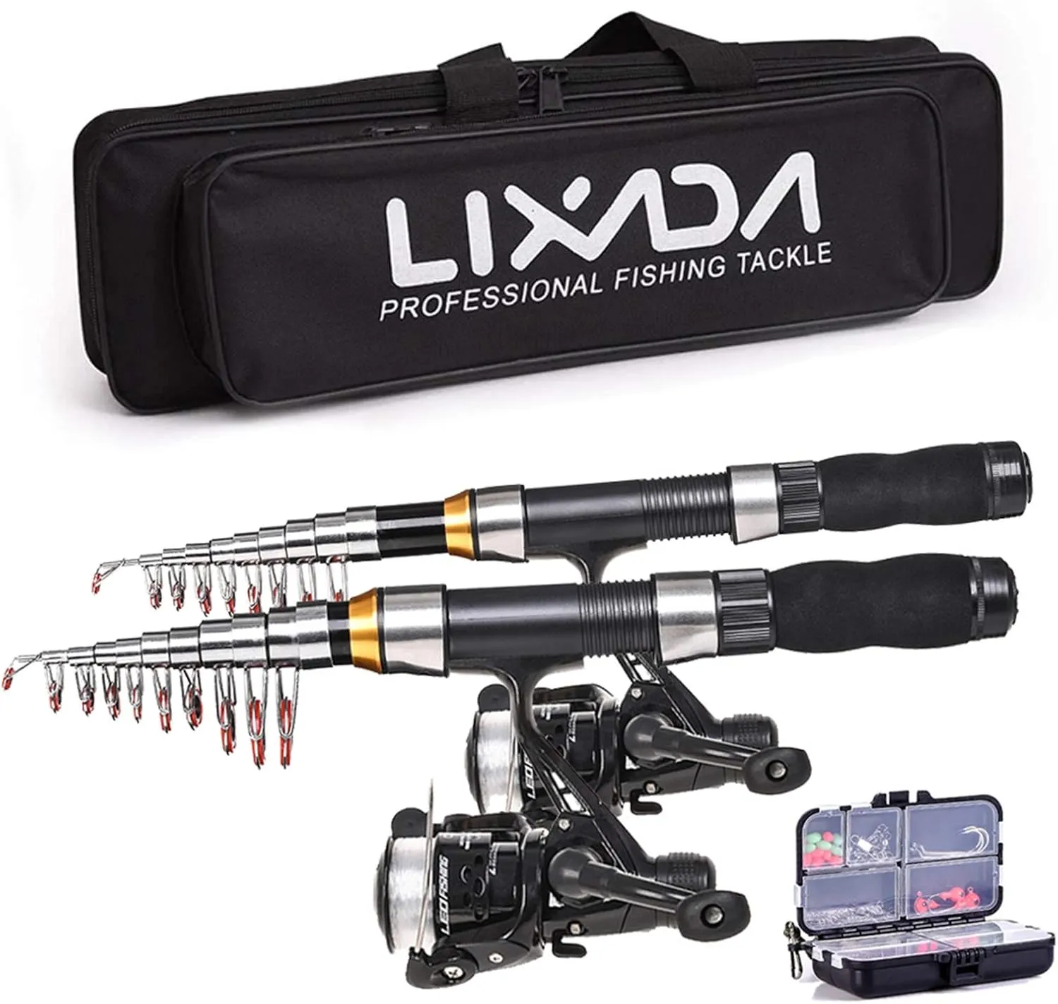 Lixada Fishing Rod and Reel Combos Set, Telescopic Fishing Pole with Spinning Reels Hooks Soft Lures Barrel Swivels Storage Bag Saltwater Freshwater Fishing