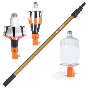 LOVEETA® Gen2 12Ft [18Ft Reach] Lightweight Extendable Light Bulb Changer Pole for High Ceilings – Telescopic Light Bulb Pole Changer with Bulb Gripper, Smoke Detector Removal Tool - Champagne Gold