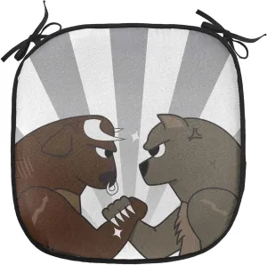 Lunarable Cartoon Chair Cushion Pad, Bull Bear Preparing to Fight Striped Background Wild Competition, Seat Padding for Kitchen & Patio with Anti-Slip Backing, 16"x16", Army Green Pale Grey