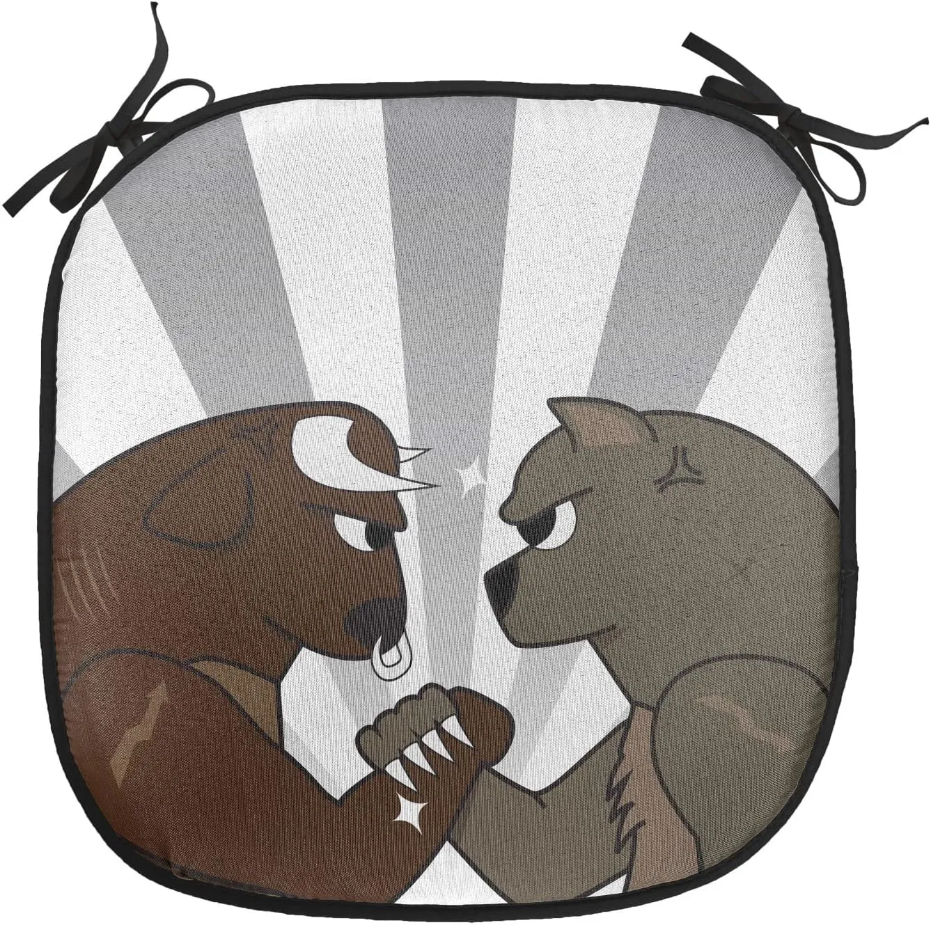 Lunarable Cartoon Chair Cushion Pad, Bull Bear Preparing to Fight Striped Background Wild Competition, Seat Padding for Kitchen & Patio with Anti-Slip Backing, 16"x16", Army Green Pale Grey