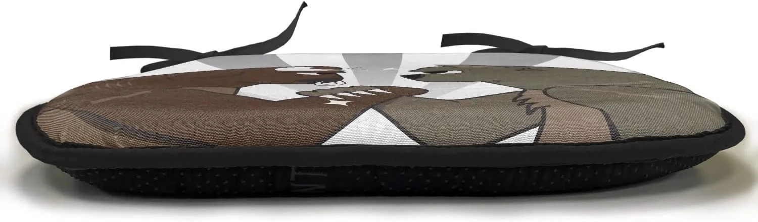 Lunarable Cartoon Chair Cushion Pad, Bull Bear Preparing to Fight Striped Background Wild Competition, Seat Padding for Kitchen & Patio with Anti-Slip Backing, 16"x16", Army Green Pale Grey
