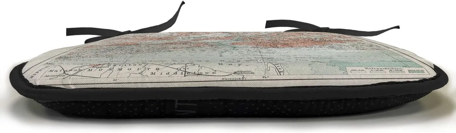 Lunarable NYC Chair Cushion Pad, New York Old Map from End of 19th Century History Historical Antiques, Seat Padding for Kitchen & Patio with Anti-Slip Backing, 16"x16", Beige Turquoise Coral