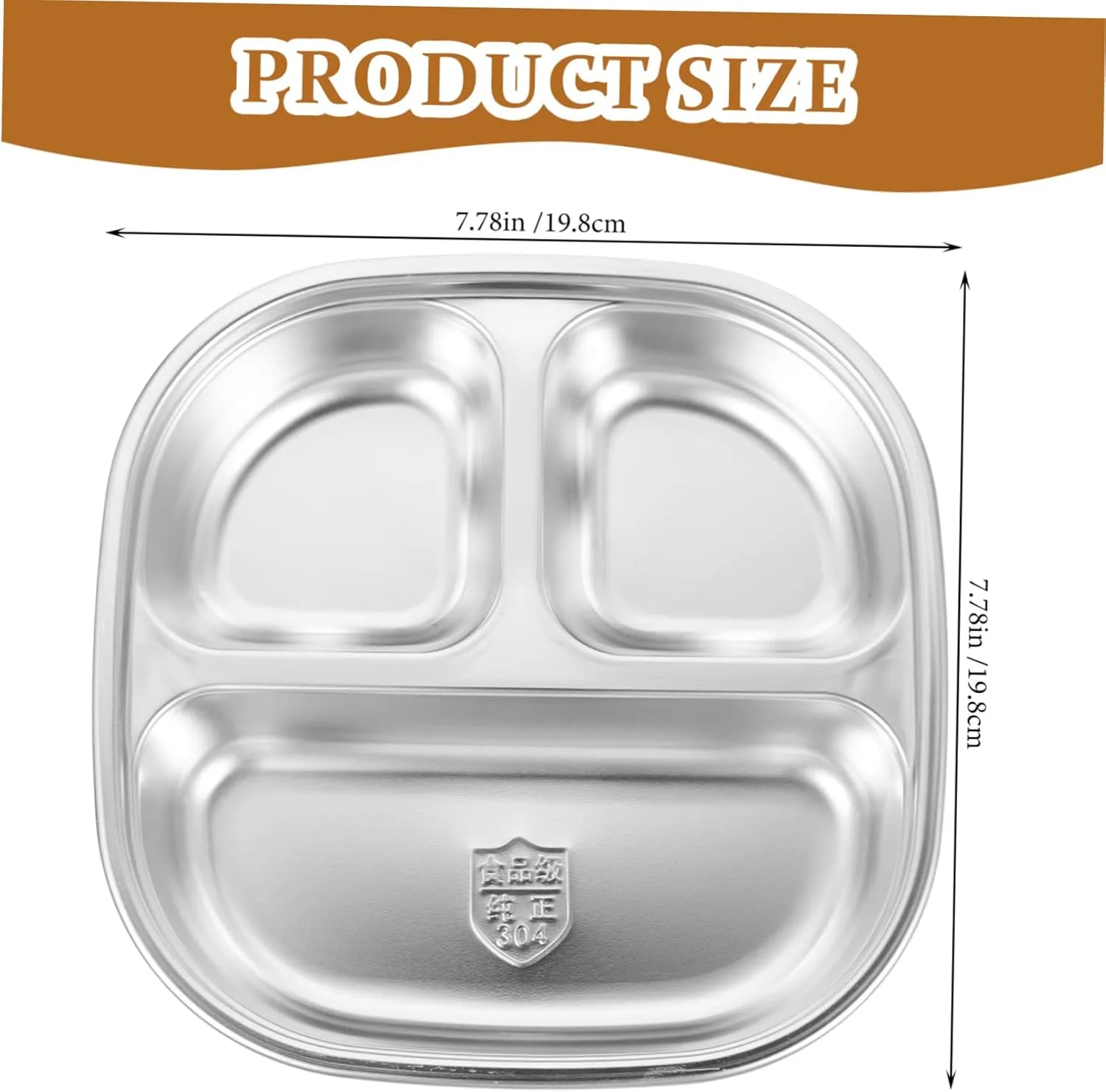 Luxshiny Stainless Steel Divided Dinner Tray Lid Section Food Plate for School Canteen Camping Home Use Reusable Dinnerware for Portion Control Easy Cleaning