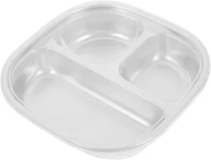 Luxshiny Stainless Steel Divided Dinner Tray Lid Section Food Plate for School Canteen Camping Home Use Reusable Dinnerware for Portion Control Easy Cleaning