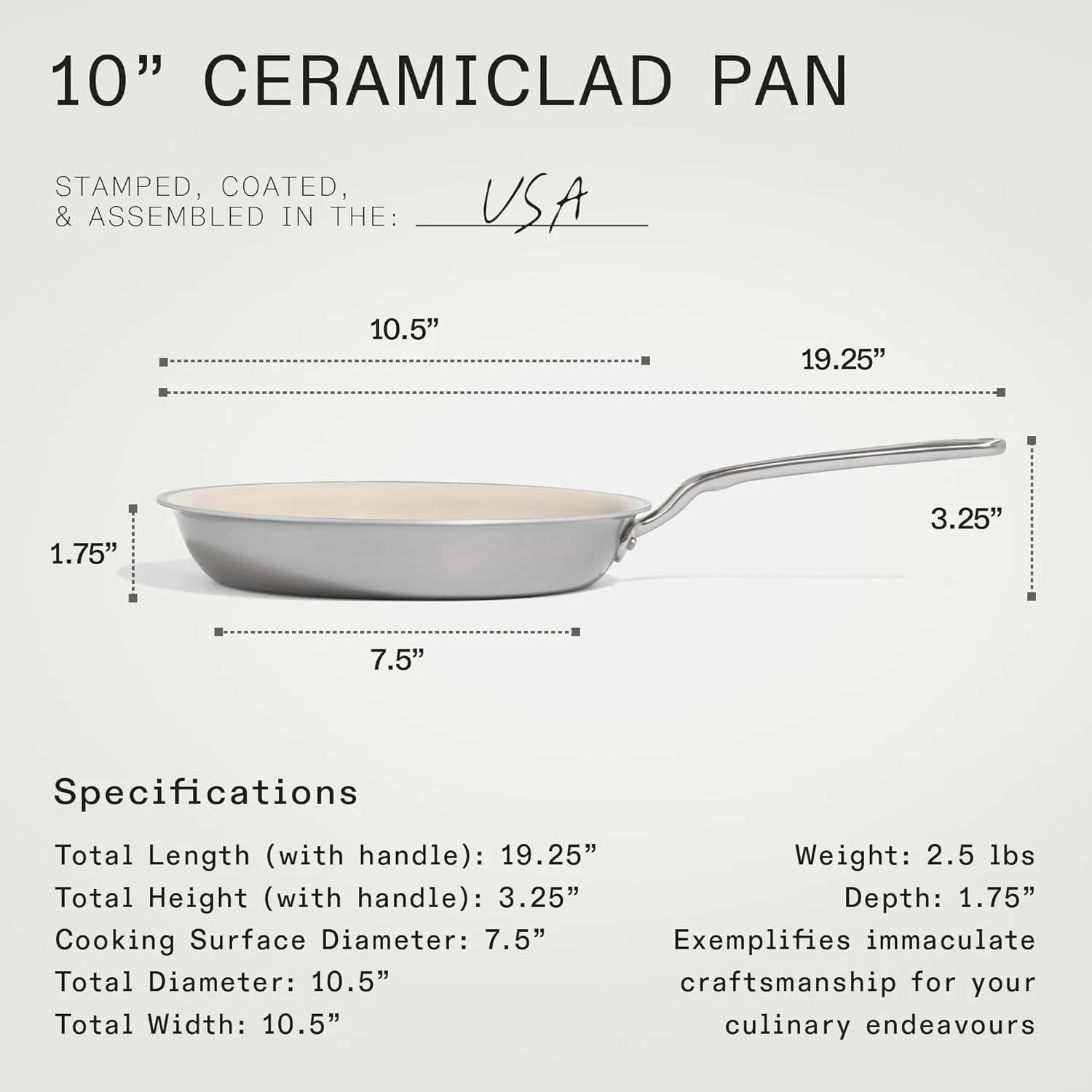 Made In Cookware - 10" CeramiClad Non Stick Frying Pan (Stainless Handle) - 5-Ply Stainless Clad with Stay-Cool Handle - Professional Cookware