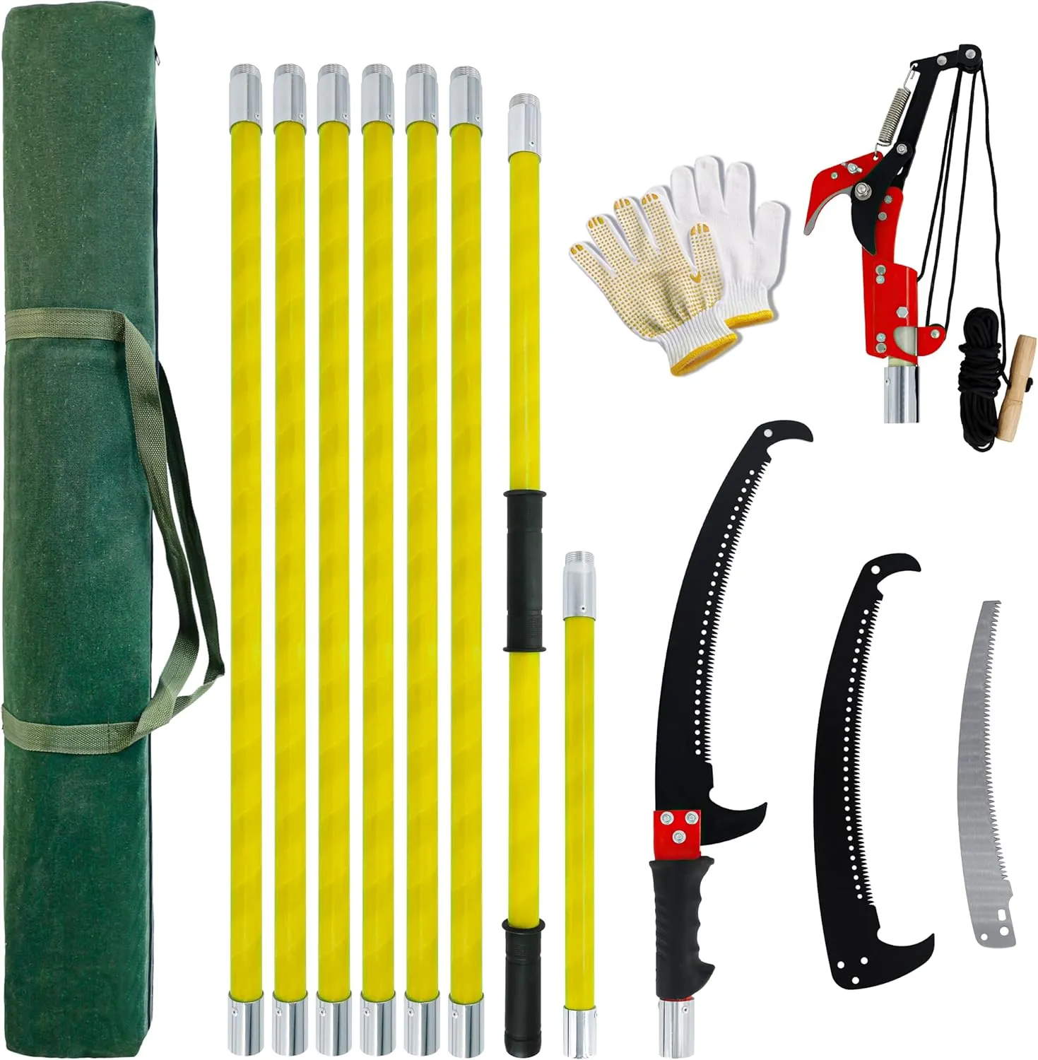Manual Pole Saw,Pole Saws For Tree Trimming, Pole Pruning Saw, Extended Multi-Stage Pole Saw, Gardening Tools Pruner Hand Pole Saw For Yard (Yellow 26FT)