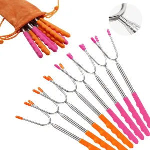 Marshmallow Roasting Sticks, Set of 8 Pack Premium 45'' Extendable Rotating Telescoping Forks for Hot Dog & Smores, Special Safe and Healthy Cookware for Campfire, Camping & Bonfire