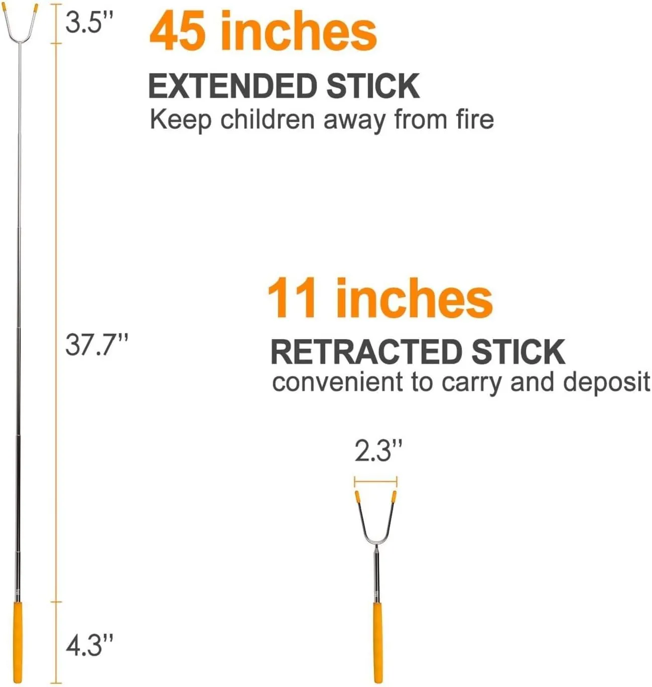 Marshmallow Roasting Sticks, Set of 8 Pack Premium 45'' Extendable Rotating Telescoping Forks for Hot Dog & Smores, Special Safe and Healthy Cookware for Campfire, Camping & Bonfire
