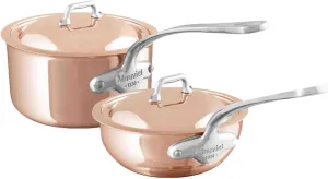 Mauviel M’6S 6-Ply Polished Copper & Stainless Steel Chef Pan 2.1-qt and Sauce Pan 3.4-qt, Made In France
