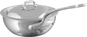 Mauviel M'Cook 5-Ply Polished Stainless Steel Chef Pan With Lid, And Cast Stainless Steel Handle, 3.4-qt, Made In France