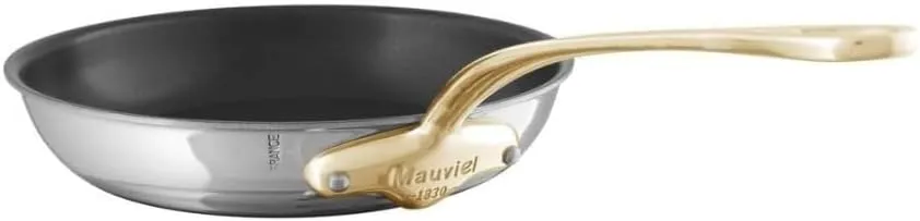 Mauviel M'Cook B 5-Ply Polished Stainless Steel Nonstick Round Frying Pan With Brass Handle, 11-in, Made In France