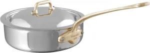 Mauviel M'Cook B 5-Ply Polished Stainless Steel Saute Pan With Lid, And Brass Handle, 3.2-qt, Made In France