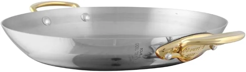 Mauviel M'Cook B Stainless Steel Round Pan With Brass Handles, 7.9-in, Made In France