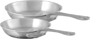 Mauviel M'Cook SB 5-Ply Polished Stainless Steel 2-Piece Frying Pan Set With Brushed Cast Stainless Steel Handles, Made In France