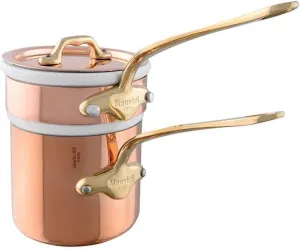 Mauviel M'Heritage 150 B 1.5mm Polished Copper & Tin Inside Bain Marie Double Boiler With Porcelain, Lid & Brass Handles, 1.8-Qt, Made In France