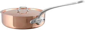 Mauviel M'Heritage 150 S 1.5mm Polished Copper & Stainless Steel Saute Pan With Lid and Cast Stainless Steel Handle, 1.8-qt, Made In France