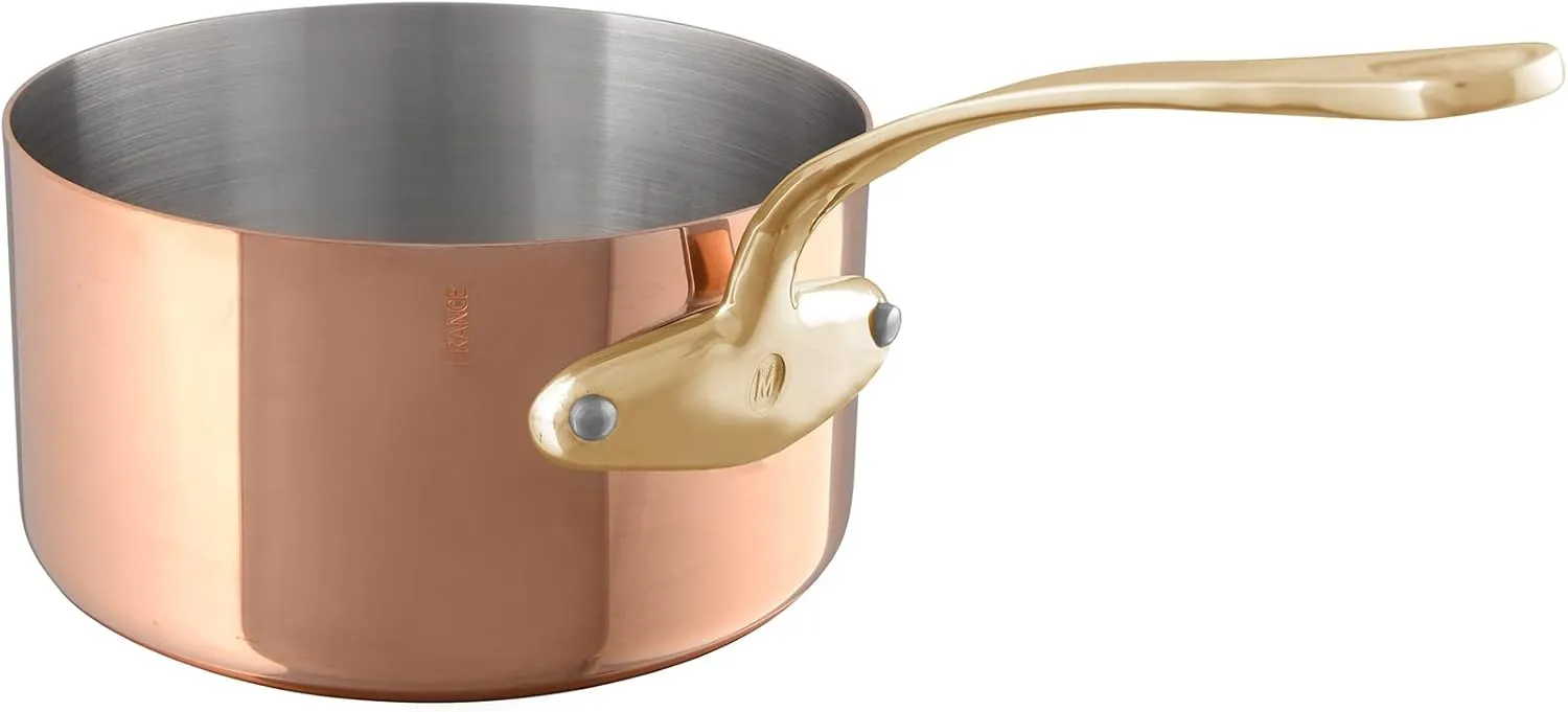 Mauviel M'Heritage 200 B 2mm Polished Copper & Stainless Steel Sauce Pan With Brass Handles, 1.8-qt, Made in France