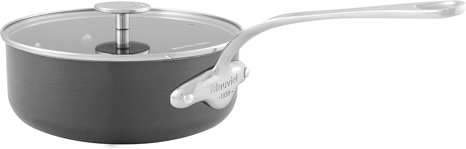 Mauviel M'Stone 3 Hard Anodized Nonstick Saute Pan With Glass Lid, And Cast Stainless Steel Handles, 3.7-qt, Made In France