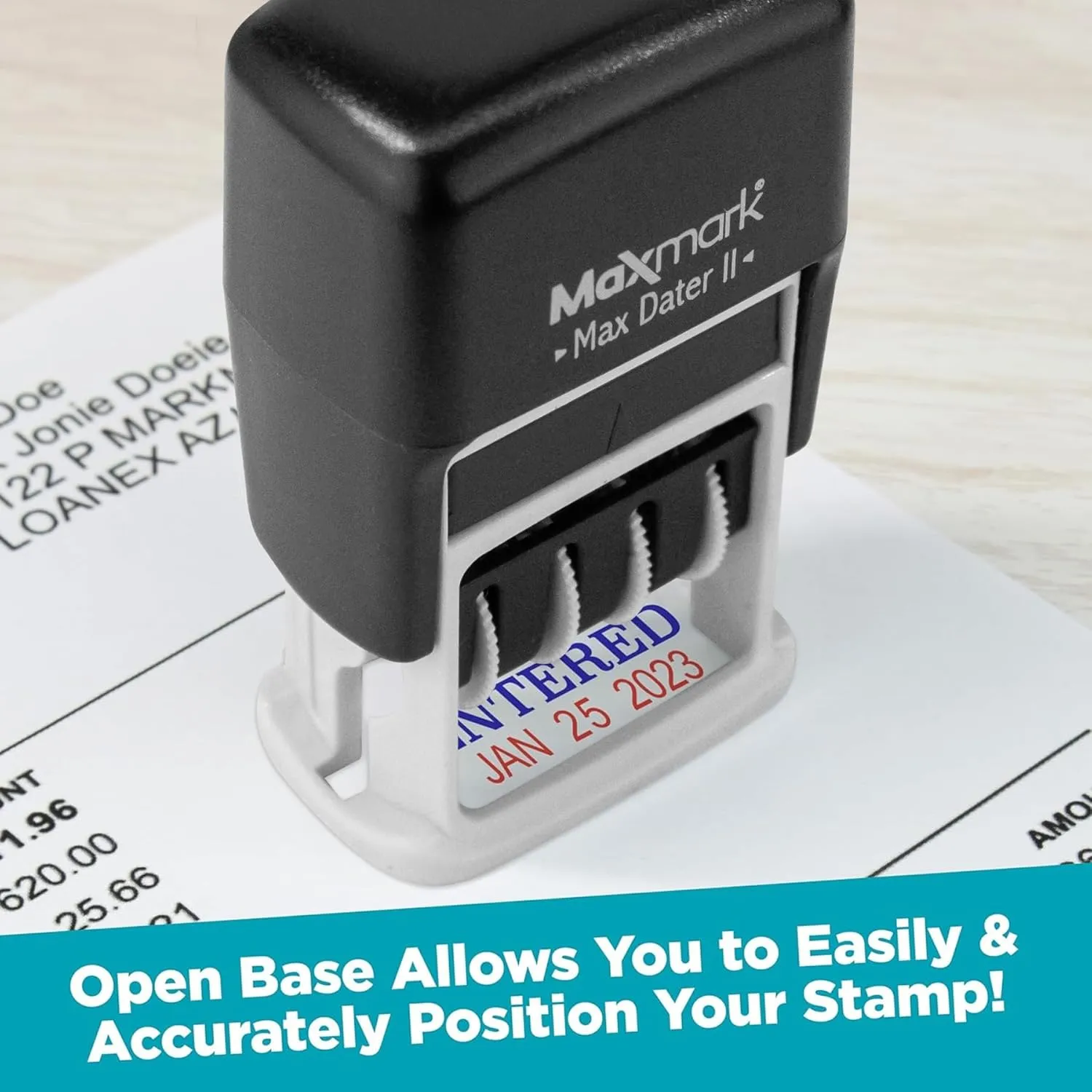 MaxMark Self-Inking Rubber Date Office Stamp with Paid Phrase & Date - RED Ink (Max Dater II), 12-Year Band