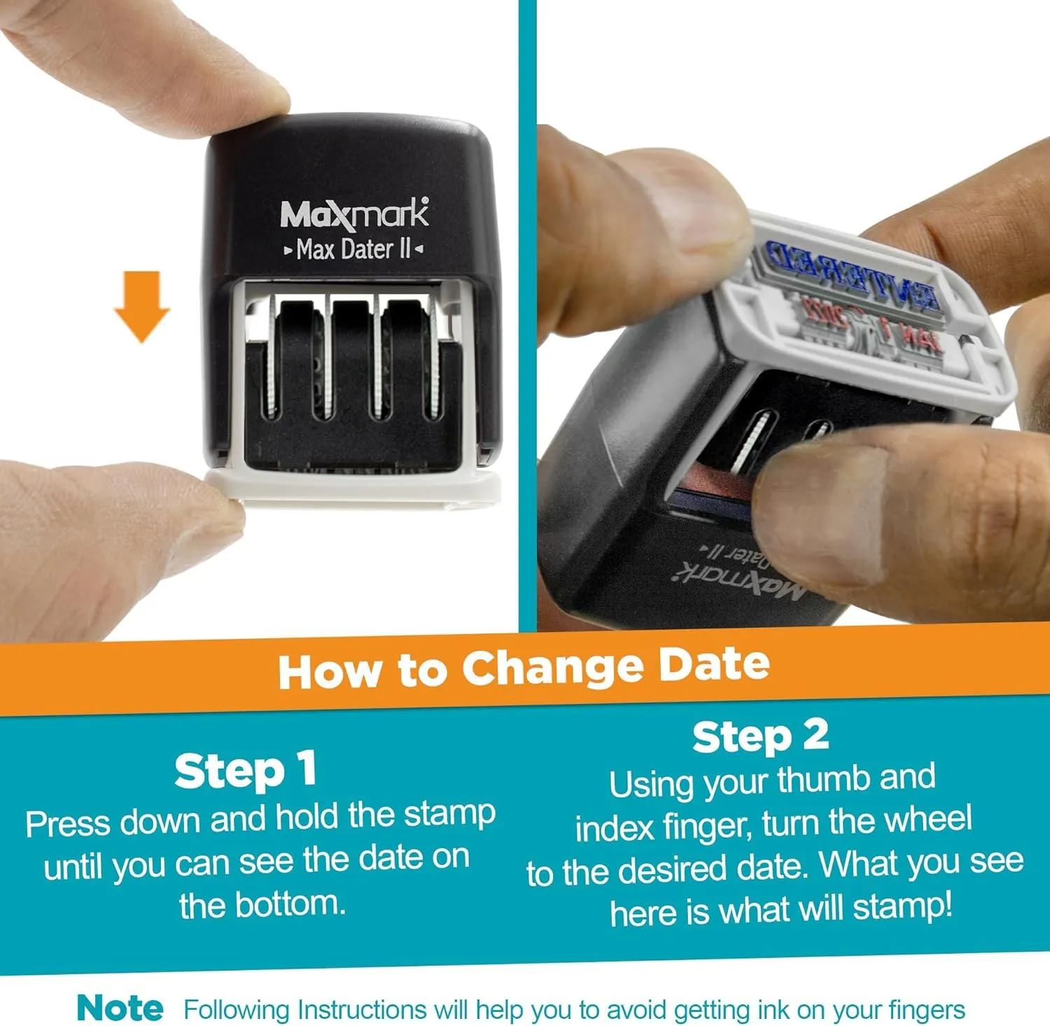 MaxMark Self-Inking Rubber Date Office Stamp with Paid Phrase & Date - RED Ink (Max Dater II), 12-Year Band
