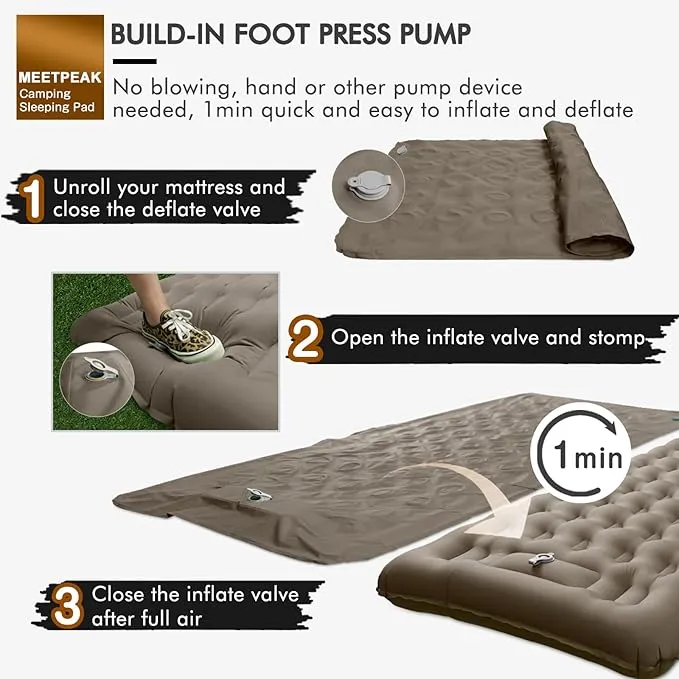 MEETPEAK Extra Thickness 5 inch Inflatable Sleeping Pad for Camping, Ultralight Compact Camping Sleeping Mat Built-in Pump, Portable Camping Air Mattress for Tent Hiking Backpacking Traveling