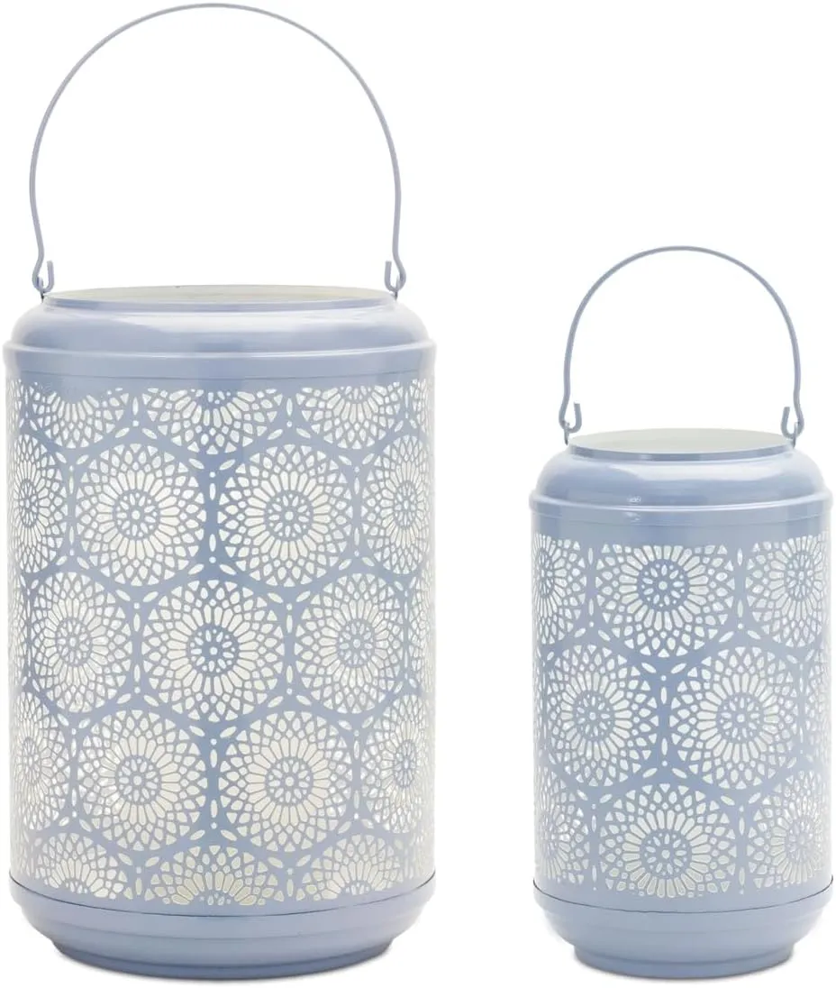 Melrose International Punched Metal Lantern Candle Holder (Set of 2)