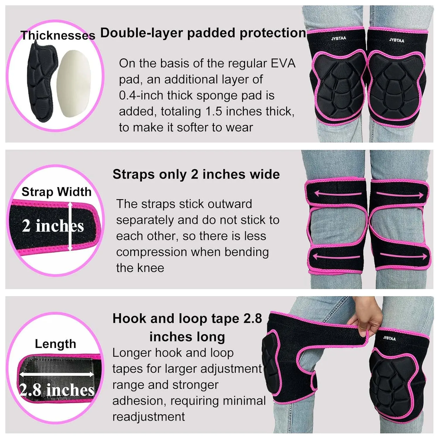 Mem/Women Cleaning Knee Pads, Waterproof Garden Knee Pad for Flooring, Flexible Soft Knee Protector for Outdoor/Indoors Work, Adjustable Safety Foam Pads for Yard Tile Construction, Rose Red L. (1 Pair)