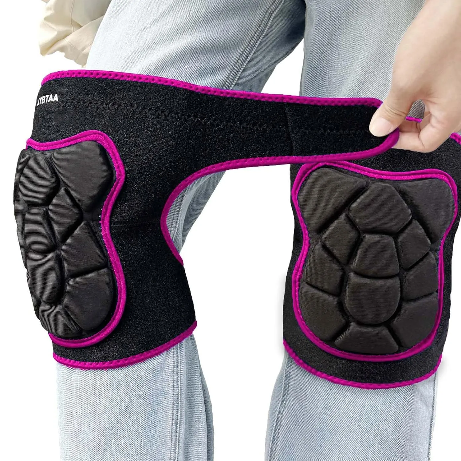 Mem/Women Cleaning Knee Pads, Waterproof Garden Knee Pad for Flooring, Flexible Soft Knee Protector for Outdoor/Indoors Work, Adjustable Safety Foam Pads for Yard Tile Construction, Rose Red L. (1 Pair)