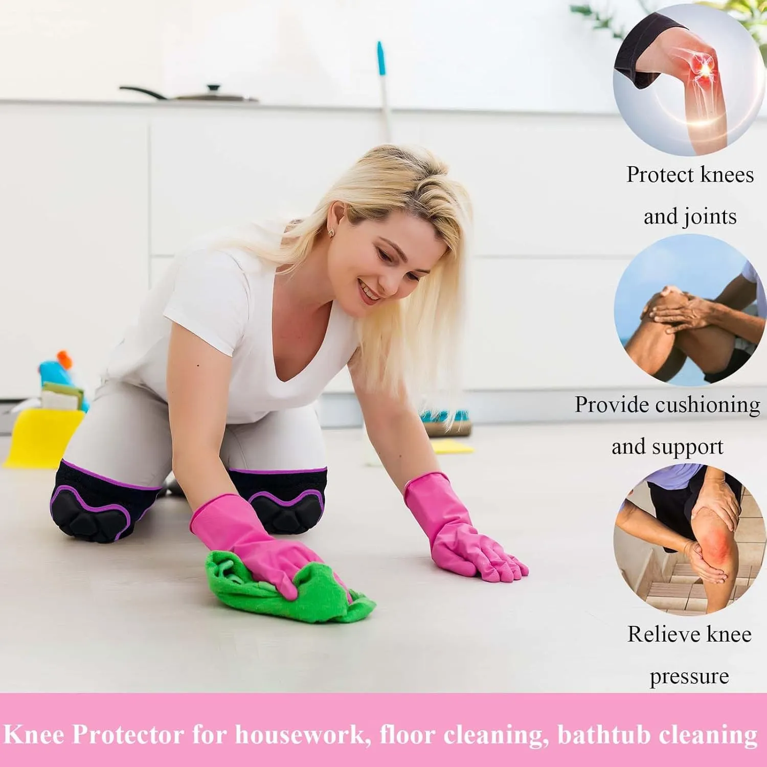 Mem/Women Cleaning Knee Pads, Waterproof Garden Knee Pad for Flooring, Flexible Soft Knee Protector for Outdoor/Indoors Work, Adjustable Safety Foam Pads for Yard Tile Construction, Rose Red L. (1 Pair)