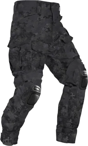 Men’s Tactical Pants with Knee Pads Camo Cargo Pants Waterproof Hiking Pants 10 Pockets No Belt