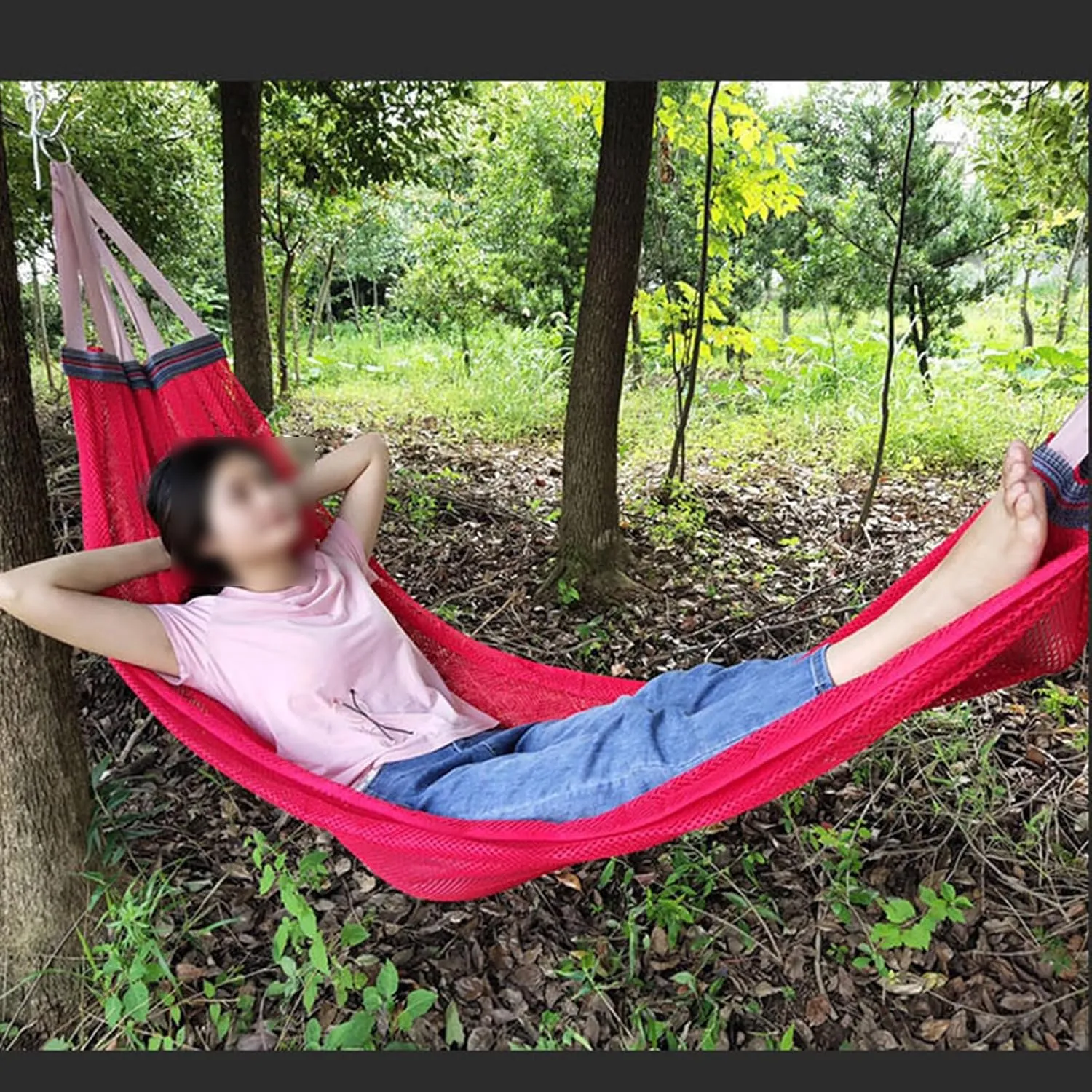 Mesh Hammock, Outdoor Camping Backpacking Rope Double Hammock, Patio Garden Balcony Porch Backyard Indoor Ice Mesh (Green, B)