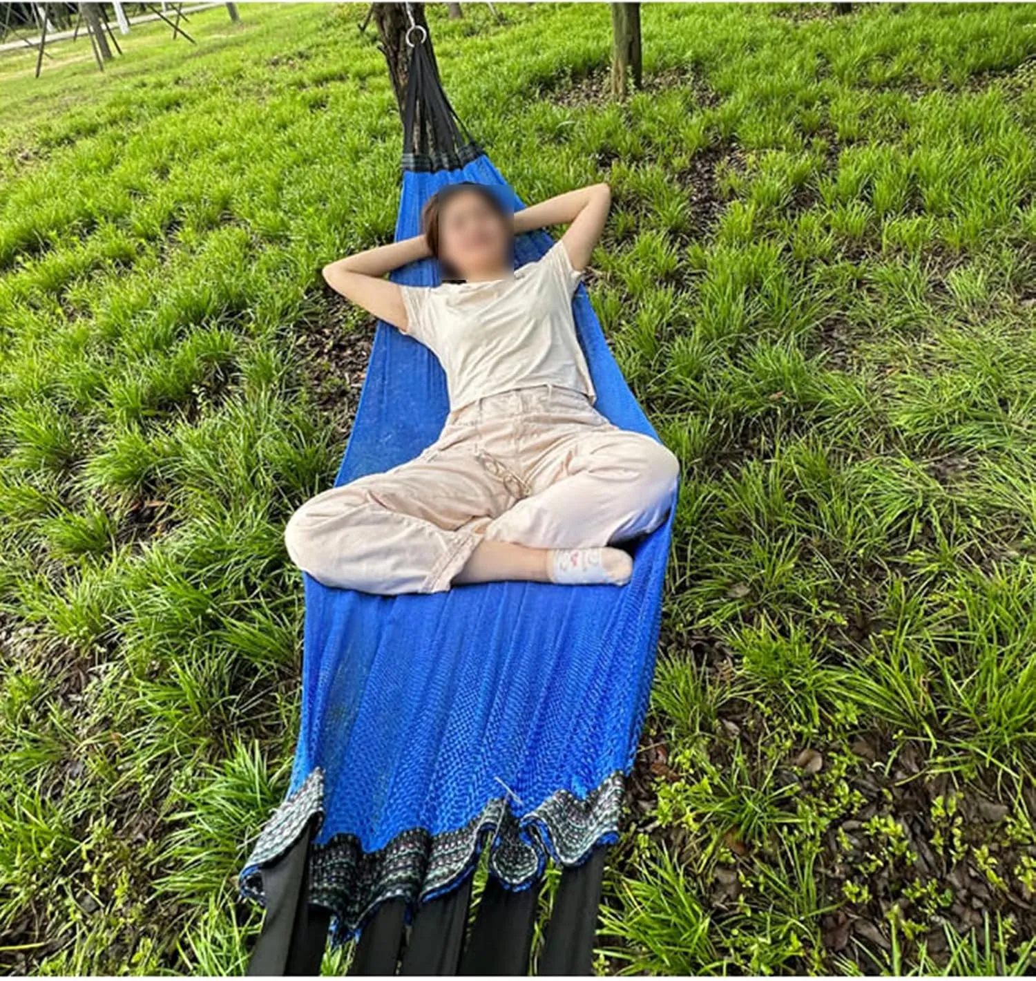 Mesh Hammock, Outdoor Camping Backpacking Rope Double Hammock, Patio Garden Balcony Porch Backyard Indoor Ice Mesh (Green, B)