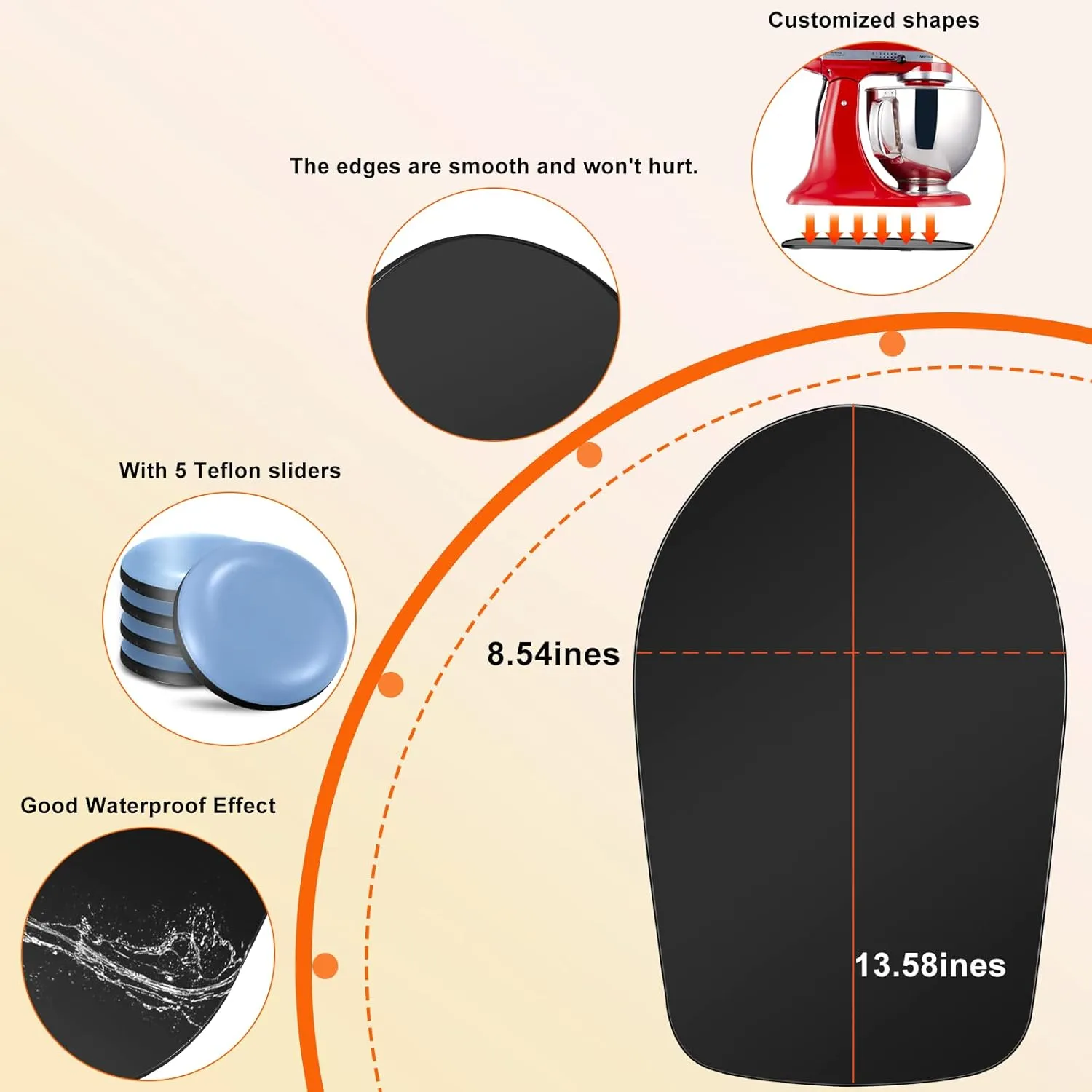 Metal Mixer Slider Mat, Kitchenaid Mixer Slider for Kitchenaid 4.5-5Qt Tilt-head Stand Mixer, Countertop Storage Mover Caddy Compatible with 4.5-5Qt Stand Mixer Artisan Classic, Kitchenaid Slider mat